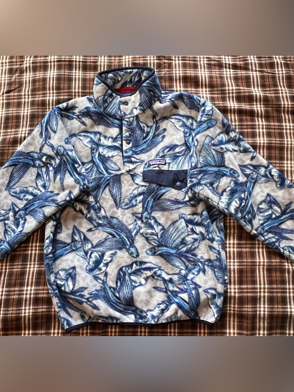 Patagonia Men's Synchilla Snap-T Pullover jacket xs Hawaiian Fish Drifter Grey